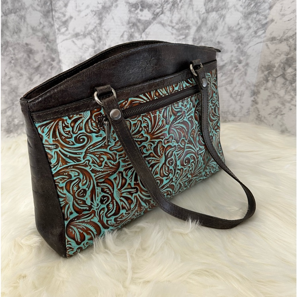 Patricia Nash💙Poppy True Turquoise🦋Tooled Italian leather💎Totebag sold out